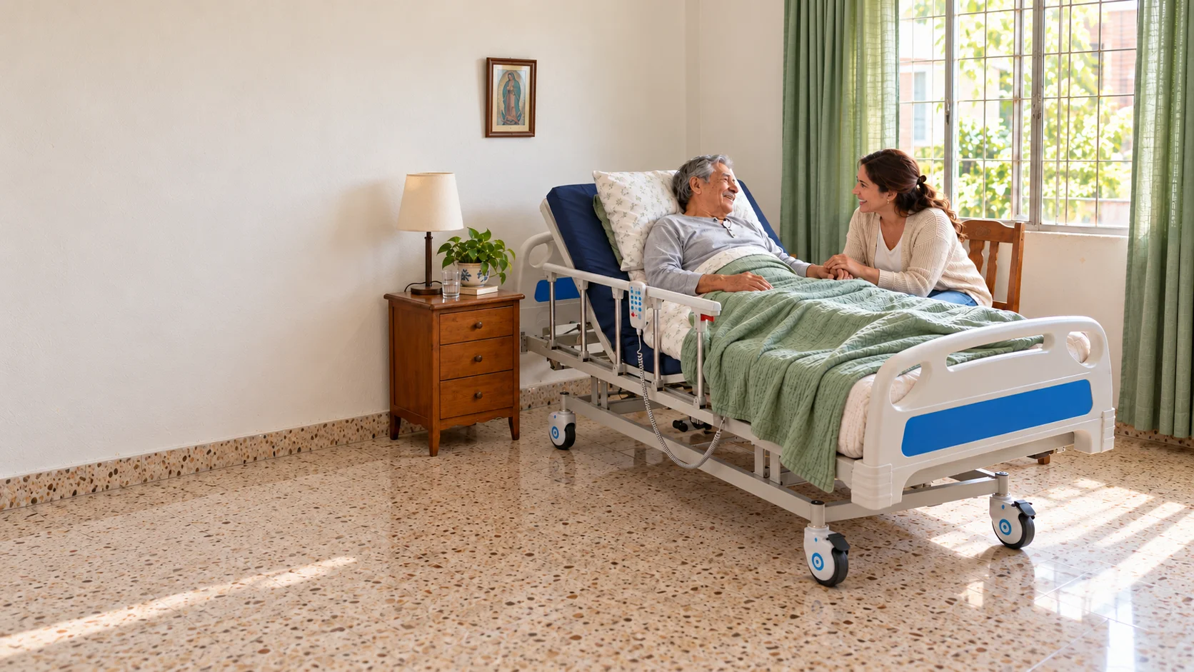 Cama hospitalaria para el cuidado en casa con acompañamiento familiar